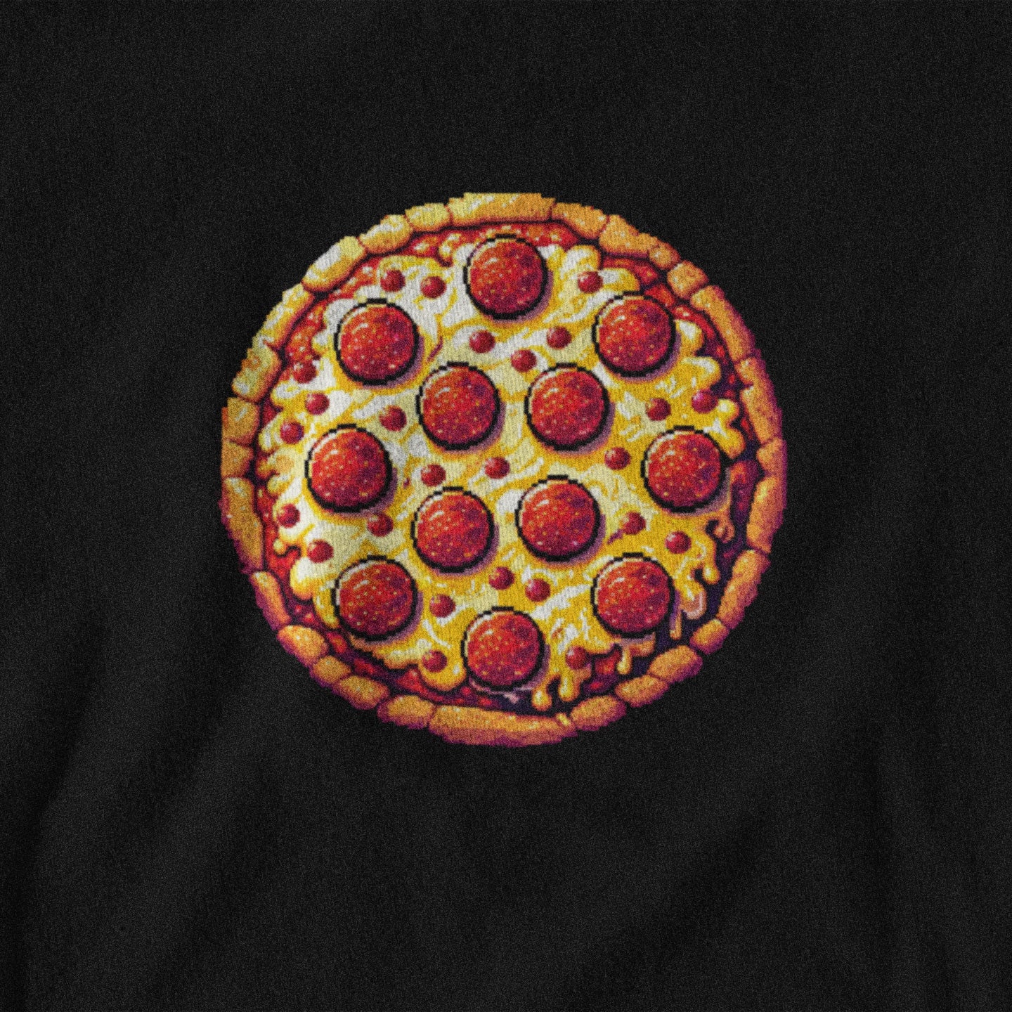 Pepperoni pizza graphic on a black background
