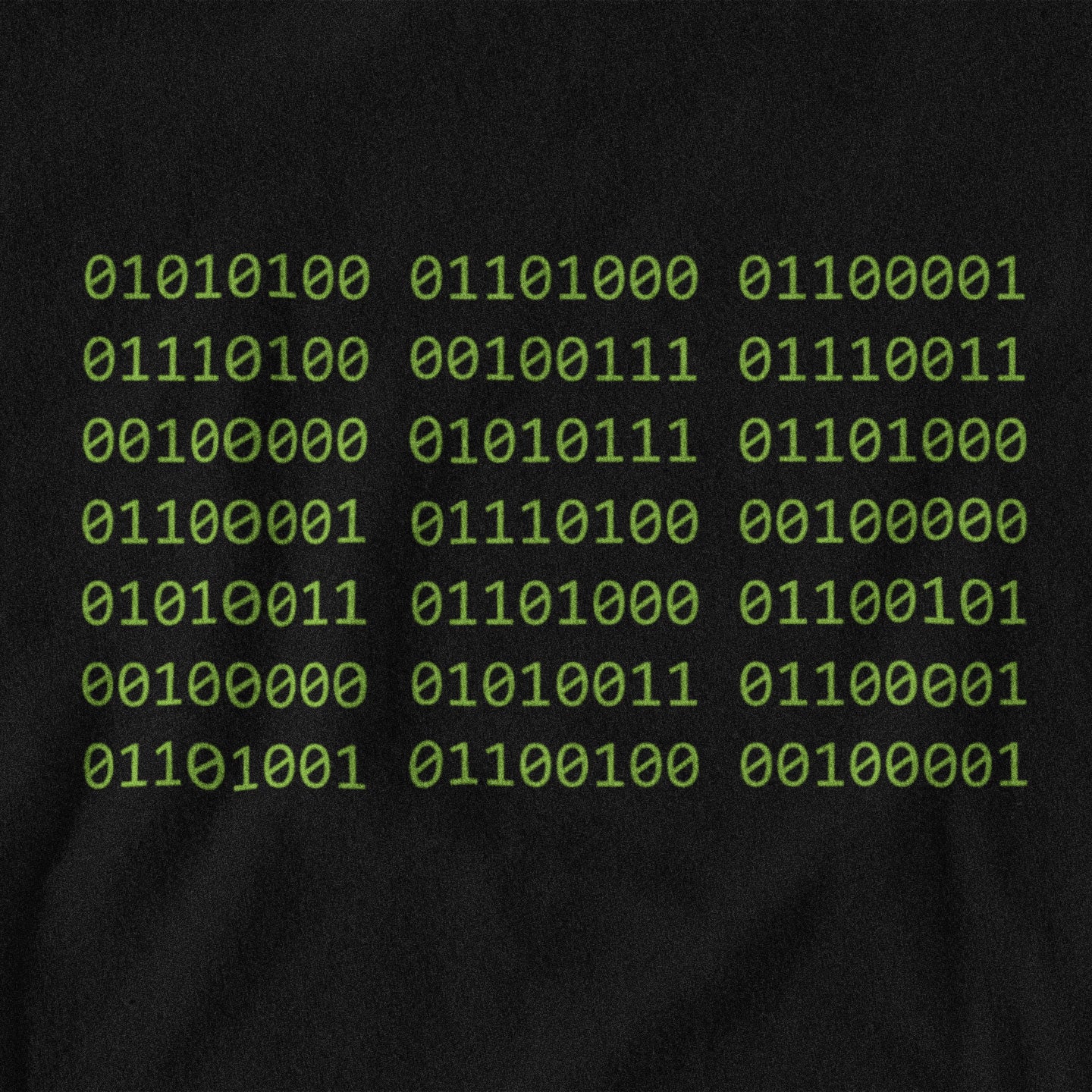 Black shirt with green binary code pattern