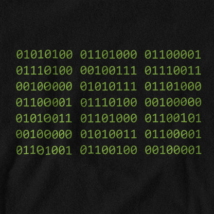 Black shirt with green binary code pattern
